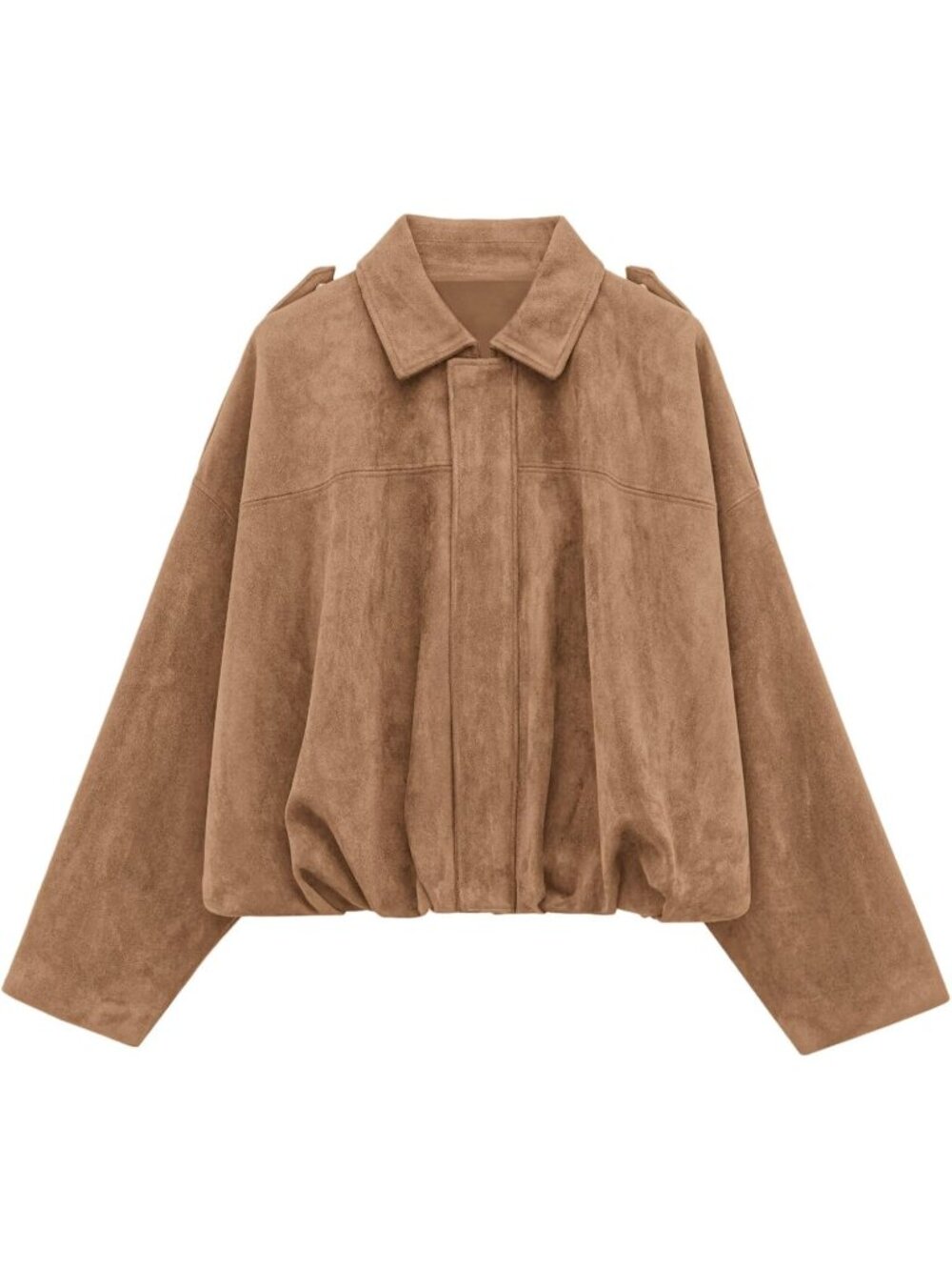 Women's Khaki Faux Suede Cropped Bomber Jacket Long Sleeve ZIP Up Coat